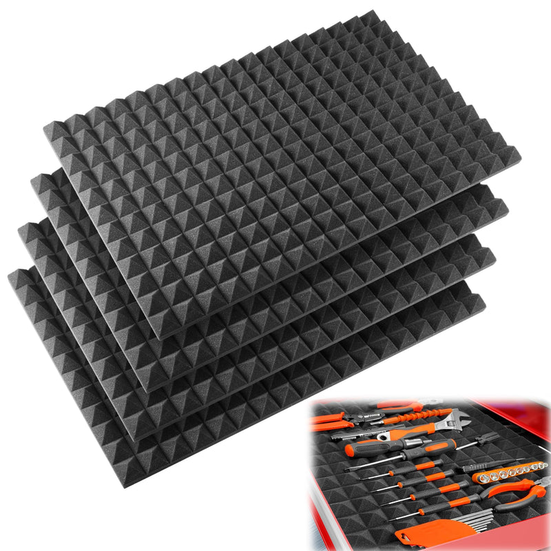 4PCS 23.8" X 15.8" Tool Box Liner, Trap Mat Universal Tool Drawer Liner, Non-slip Toolbox Drawer Liners, Professional Foam for Cabinet, Shelf, Workbench