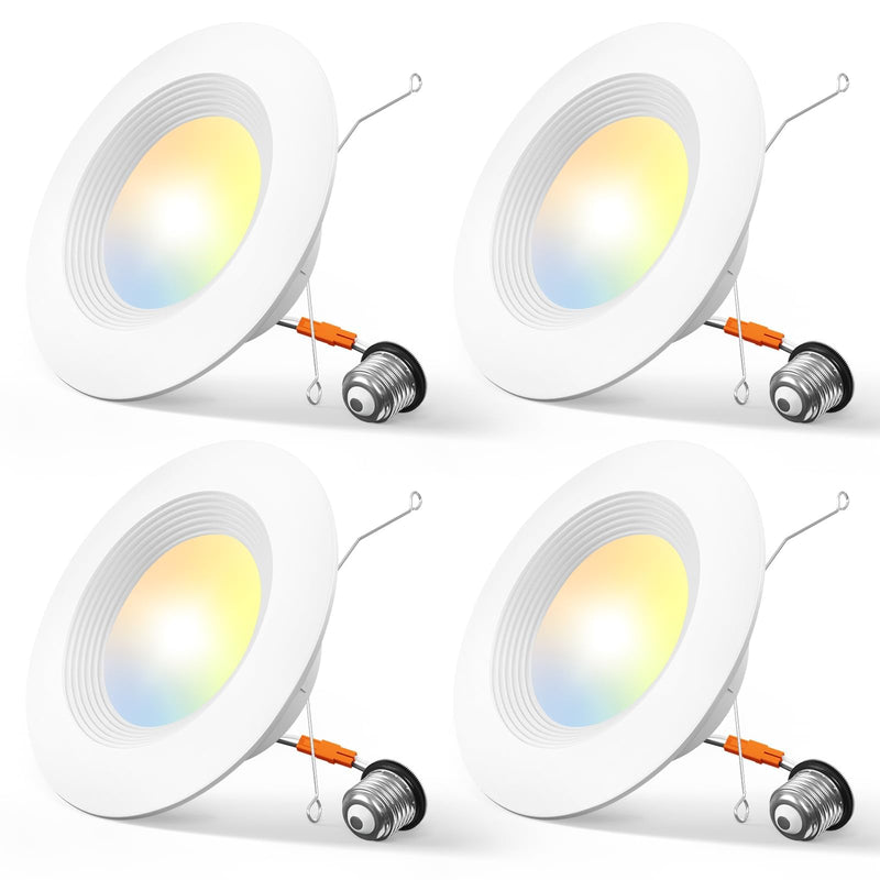 Amico 4 Pack 5/6 inch 5CCT LED Recessed Lighting, Dimmable, 12.5W=100W, 950LM, 2700K/3000K/4000K/5000K/6000K Selectable, Retrofit Can Lights with Baffle Trim, IC Rated - ETL & FCC, White 6 Inch
