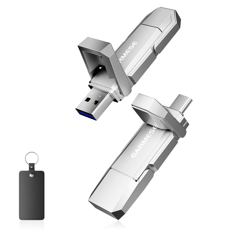 256GB USB C Flash Drive Up to 450MB/s USB 3.2 Solid State Thumb Drive Type-A + Type-C 2-in-1 Flash Drive Memory Stick Data Storage Compatible with Smartphone Tablet Computer Game Console 256GB Silver