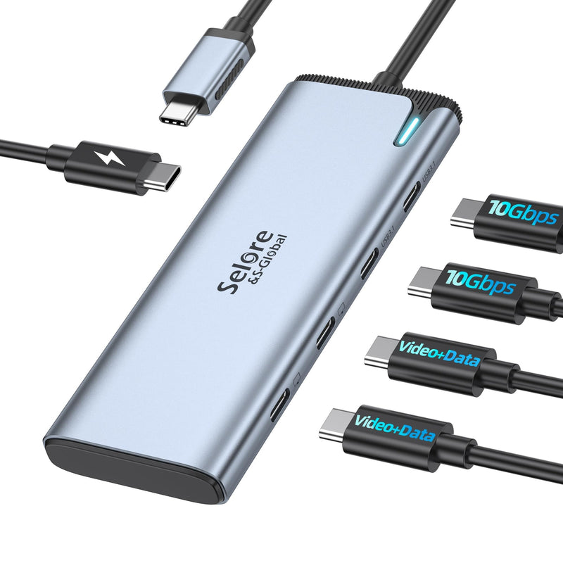 Selore&S-Global USB C Splitter with 4K/60Hz Video Output,USB C Hub Dual Monitor with DP Alt Mode,10Gbps Data Transfer,100W PD,Docking Station Dual Monitor for Windows Laptop,Portable Monitors Light Grey