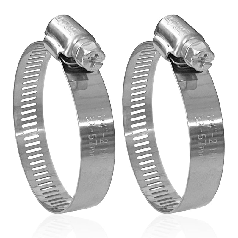 NITRO4X4 Stainless Steel Hose Clamps Set - 2 Adjustable Hose Clamp (1-1/4 to 2-1/4 Inch, 32-57mm) - Heavy Duty Radiator Hose Clamps for Fuel Line, Plumbing, Automotive, and Mechanical Applications