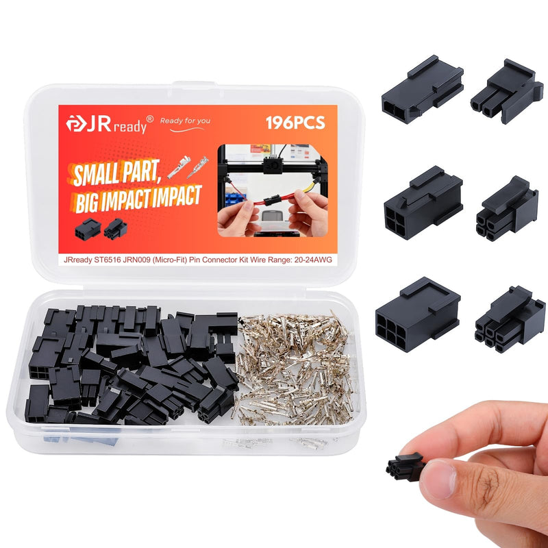 JRready Molex Micro-fit 3.0 Connector Kit 2 4 6 Circults MX3.0 Power Plug Receptacle 43020 Series 20-24AWG Wire Crimp Terminals 43031 Series Pins Sockets Connectors 3.0mm Pitch 196Pcs ST6516 2 4 6 Pin