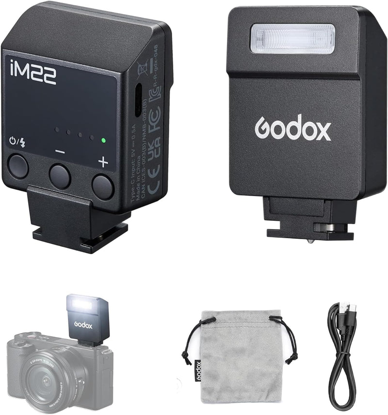 Godox IM22 Mini Camera Flash,3s Recycle Time,440 Full Power Flash Time Built in Lithium Battery for Fuji,for Canon,for Nikon,for Sony, for Olympus Camera(iM22)