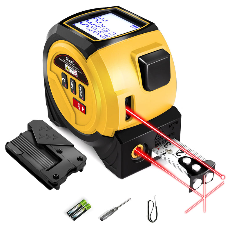 Laser Tape Measure 3 in 1 Laser Rangefinder Tape Measure 131ft Laser Measuring Tape & 16ft Tape Measure for Pythagorean, Area, Volum, Multi-Unit Conversion (Ft/Ft+in/in), Yellow