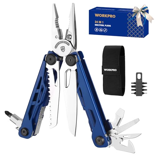 WORKPRO 24-in-1 Mutitool, Pocket Knife, Screwdrivers, EDC Self-locking Blue