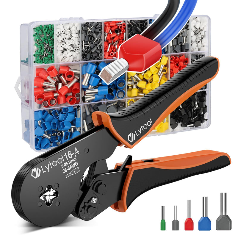 Ferrule Crimping Tool Kit, Lytool Wire Crimper Pliers (AWG 28-5/0.08-16mm²), Wire Ferrule Kit with Square Ratchet Crimper and 1200PCS Ferrule Connectors Wire Ferrules Terminals Kit Square Wire Crimping Pliers + 1200 Wire Ferrules