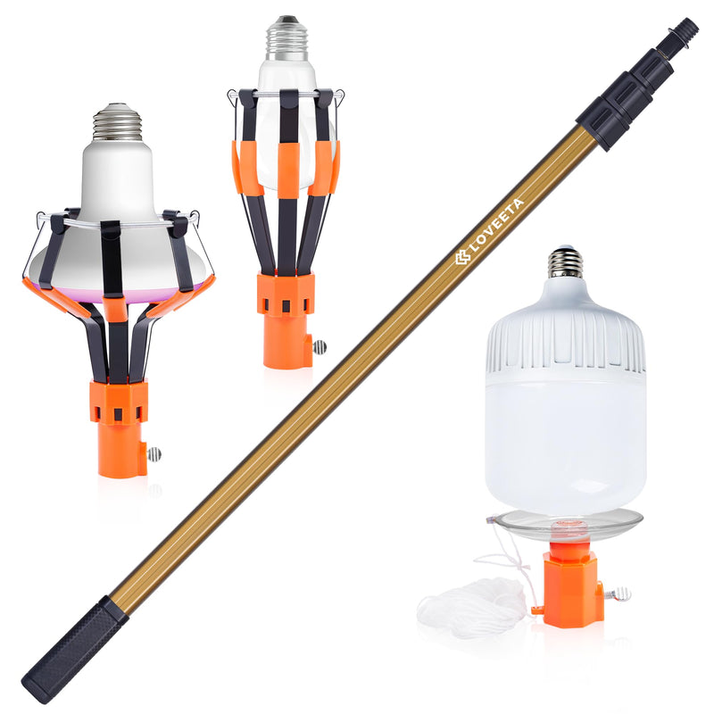 LOVEETA® Gen2 12Ft [18Ft Reach] Lightweight Extendable Light Bulb Changer Pole for High Ceilings – Telescopic Light Bulb Pole Changer with Bulb Gripper - Champagne Gold 12Ft (18Ft Reach)