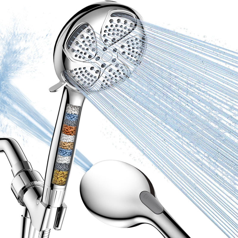 FEELSO Filtered Shower Head with Handheld, High Pressure 7 Spray Showerhead with Filters for Hard Water - Remove Chlorine, Reduce Dry Itchy Skin, Anti-clog Nozzles, Power Wash to Clean Tub, Tile & Pet Chrome