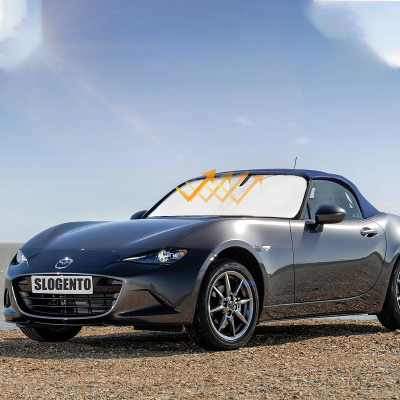 Sun Shade for Miata MX-5 Windshield Sunshade Front Window Shield Custom Fit Mazda Miata MX-5 Miata Coupe 2025 2024 2023 2022 2021-2016 Rf Grand Touring Accessories Sun Visor Protector Block UV Ray Fit Mazda 16-25 Miata MX-5