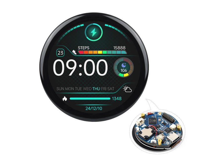 ESP32-S3 1.46inch Round Touch Display Development Board, IPS Display Panel, 412×412 Pixel, Accelerometer and Gyroscope Sensor, Onboard Speaker and Microphone, ESP32 with Display, with Cover Glass