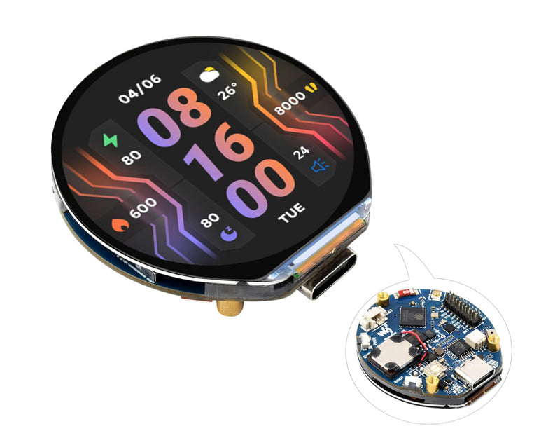 ESP32-S3 1.46inch Round Touch Display Development Board, 412×412 Pixel IPS LCD, Accelerometer and Gyroscope Sensor, Onboard Speaker and Microphone, ESP32 with Display, Supports W-i-F-i & B LE