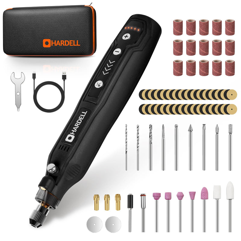 HARDELL Mini Cordless Rotary Tool Kit, 5-Speed and USB Charging with 69 Accessories, Multi-Purpose 3.7V Power Rotary Tool for Sanding, Polishing, Drilling, Etching, Engraving, DIY Crafts (Black) Black rotary tool kit-69pcs