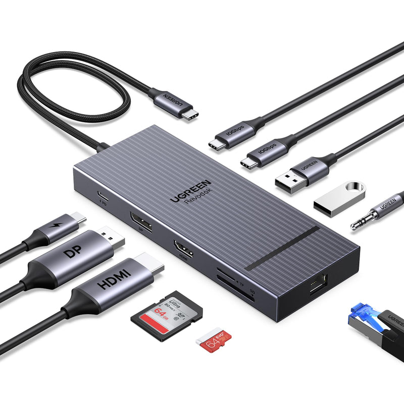 UGREEN USB C Docking Station Dual Monitor, 11-in-1 Dock with HDMI and DP | Dual 4K@60Hz, 2x10Gbps USB-C, 2xUSB-A, 100W PD, SD/TF 3.0, 1G Ethernet, 3.5mm Audio,Revodock Pro USB-C Hub,macOS Mirrors Only