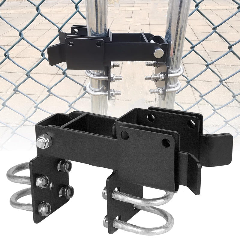 BiJun Chain Link Double Gate Latch for 1-3/8 Inch Gate Frames - Strong Arm Design with Padlock Holes,Chain Link Fence Latch for Ranch Fences & Yard Gates (Black) Black
