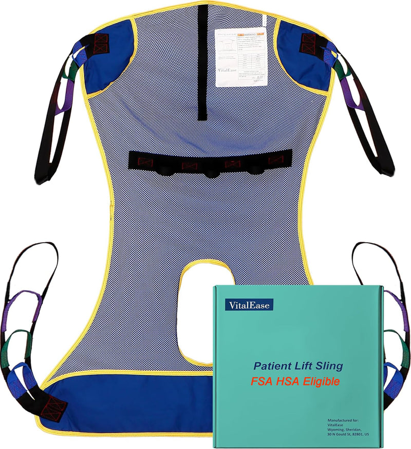 Full Body Mesh Patient Lift Sling with Commode Opening for Toileting and Shower - Breathable Quick-Dry Transfer Sling for Hoyer Lifts - 600 lb Capacity - FSA HSA Eligible (Medium) Medium