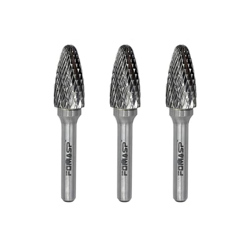 SF-5 Tungsten Carbide Rotary Burr Double Cut with 1/4"(6.35mm) Shank Dia 1/2"(12.7mm) Head Dia and 1"(25.4mm) Cutting Length for Metal&Wood Working,3pcs Burr SF-5