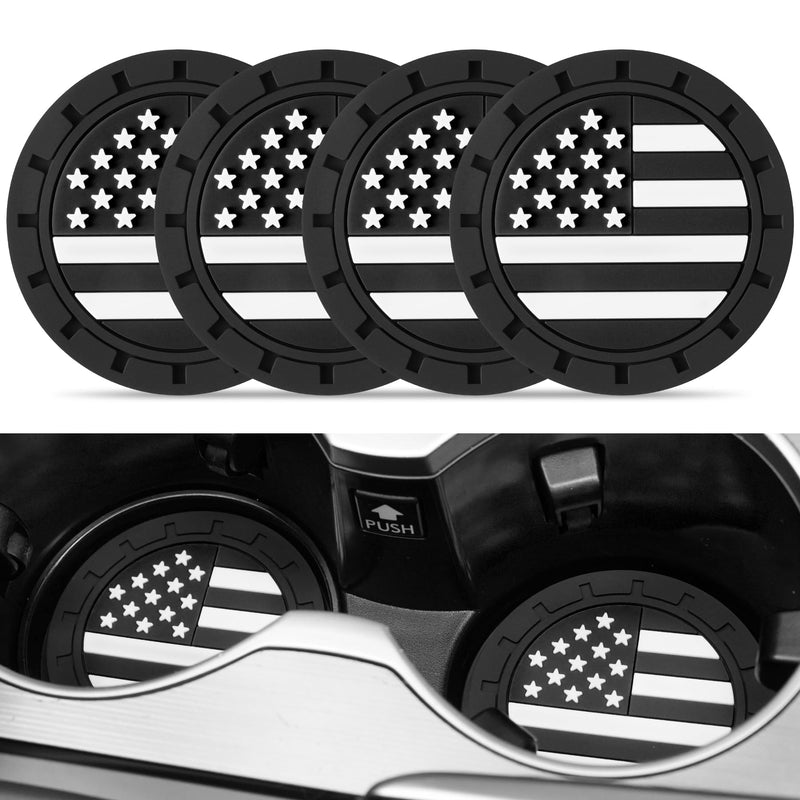 JUSTTOP Car Cup Holder Coaster,American Flag Non-Slip Insert Car Cup Coaster,Car Accessories Interior for Women and Man,4 Pack Black American Flag Black