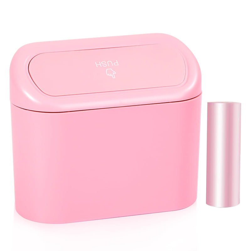 NBTEPEM Pink Car Trash Can with Lid, Mini Auto Garbage Can with 30 Trash Bags, Leakproof Automotive Garbage Container Bin, Multipurpose Organizers and Storage for Car, Home, Office (Pink) 1