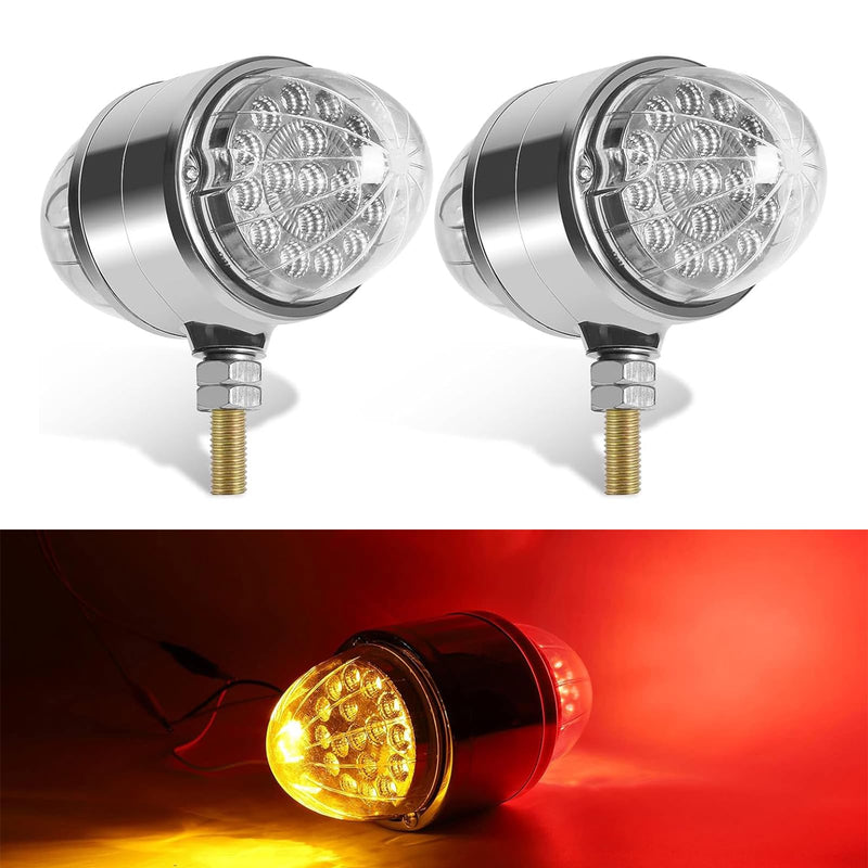 dreamdragon 2PCS 17-LED Dual Face Watermelon Turn Signal Lights, Amber & Red LED, 3.5" Round Fender Lights with Clear Lens & Reflector, Chrome Auxiliary Pedestal Lights Amber/Red