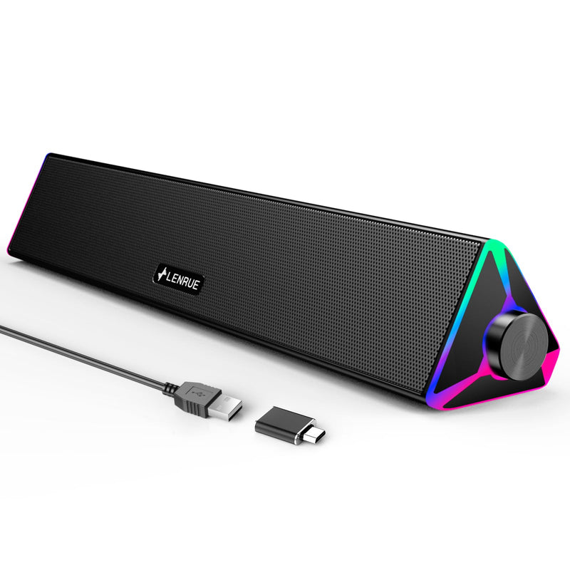 LENRUE Computer Speakers for Desktop,PC Speakers with Single USB for Power and Stereo Sound,Touch Lights Gaming Speakers Sound bar for Desktop PC Monitor Laptop(USB-C Adapter Included) Black