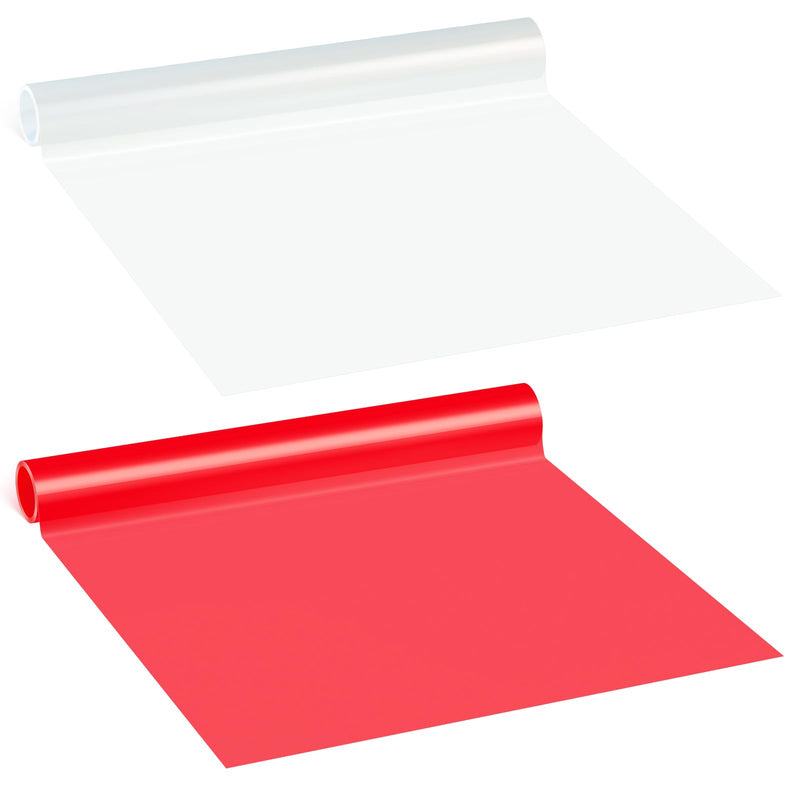 Patelai 2 Rolls 3.94 ft X 11.81 Inches Self Adhesive Repair Light Tape Auto Tail Light Tape Fog Lights Tint Tape Headlight Lens Tape (Red, Clear)
