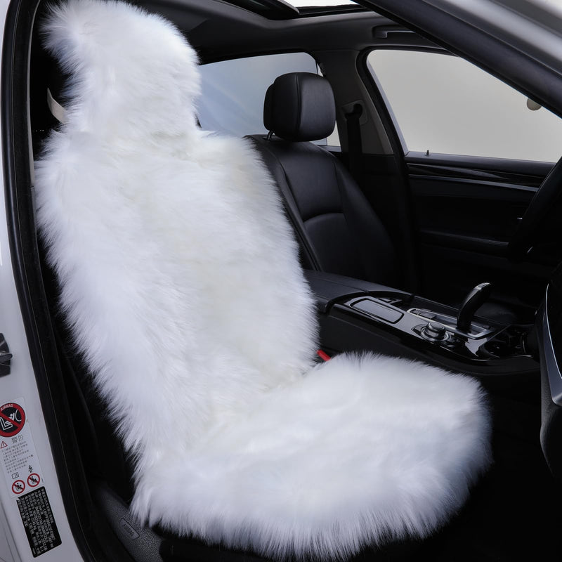 Faux Sheepskin Car Seat Cover, Fluffy Fuzzy Premium Comfortable Soft Auto Seat Cushion for Automotive Interior Accessories Universal Fits Most Car SUV Truck Minivan, Women Car Decor 1pc (White) White