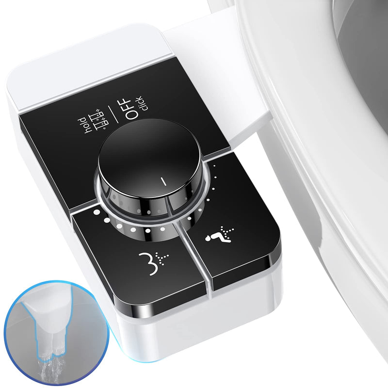Bidet Attachment for Toilet, Ultra-Slim, Self Cleaning, Dual Nozzle, Feminine & Posterior Wash, Fresh Cold Water Sprayer, for Existing Toilets Seat, Baday Beday Badette Bedette, Black