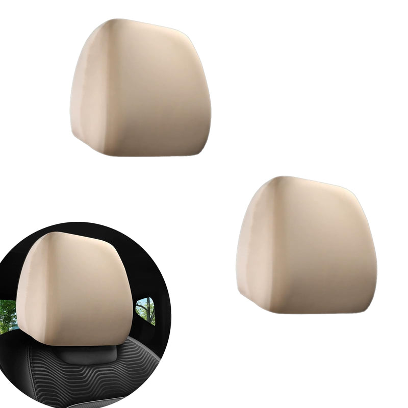 Car Seat Headrest Cover, 2 PCS Stretch Breathable Car Head Rest Protector, Universal Soft Head Rest Dust Cover, Reusable Flexible Headrest Protector for Most Cars, Vans, Trucks (Beige) Beige