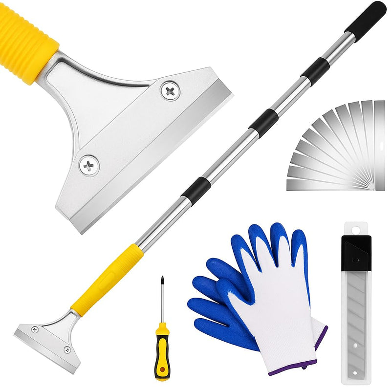 DIYSELF Scraper Tool 5.4ft (65in) Adjustable Floor Scraper Long Handle Heavy Duty Paint Scraper 4 Inch Razor Blade Scraper for Windows Glass Cleaning Shower Gum Tile Scraper Ceiling Scraper