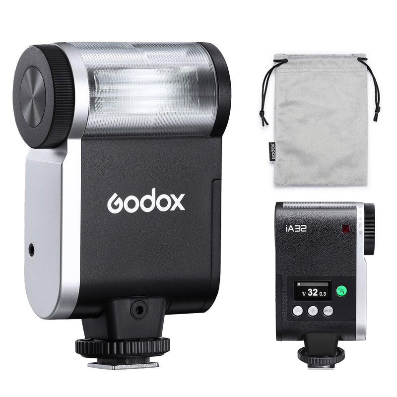 Godox iA32 Flash for Canon/Sony/Fujifilm/Nikon/Panasonic/Olympus | Angle Adjustable, Flat Design, GN15 with 8 Levels Flash Power, CCT 6200K±200K Flash, GODOX iA 32 Camera Flash Speedlite