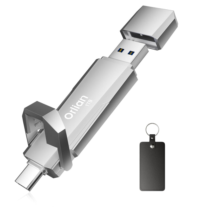 1TB External Portable SSD USB Solid State Drive Up to 1000MB/s USB 3.2 Gen 2 Dual Drive Type C + USB A Solid State Thumb Drive for Phone/Android Laptops/Windows/Mac, Silver 1T