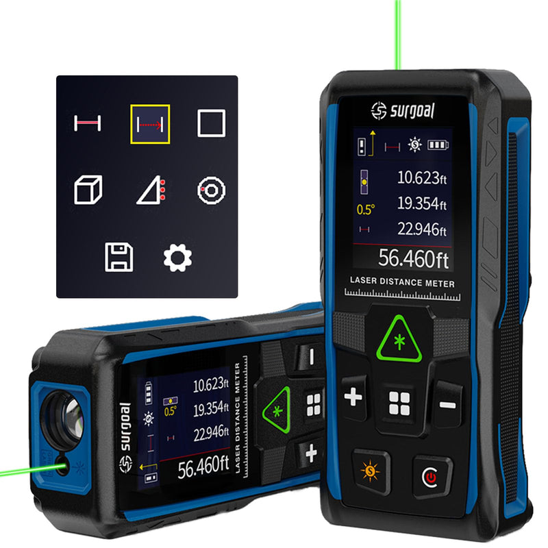 328Ft Green Laser Distance Meter – Digital Laser Measure with Angle Sensor, 4-Way Rotating Backlit LCD, Pythagorean Mode, Unit Switch, ±3mm Accuracy, Handheld Measuring Tool Black Green 328FT