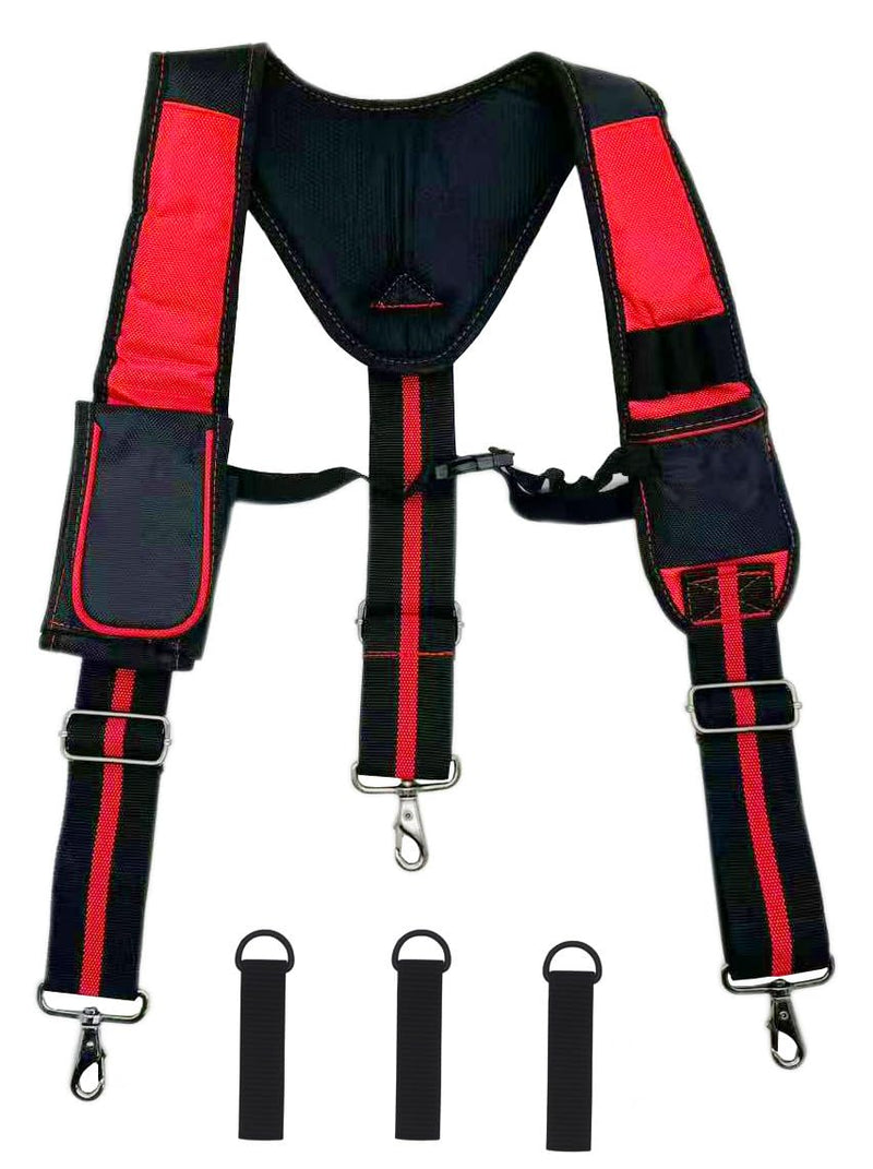Heavy Duty Tool Belt Suspenders for Men 3 Point Padded Suspenders with Attachment Loops for Men Red Stripe