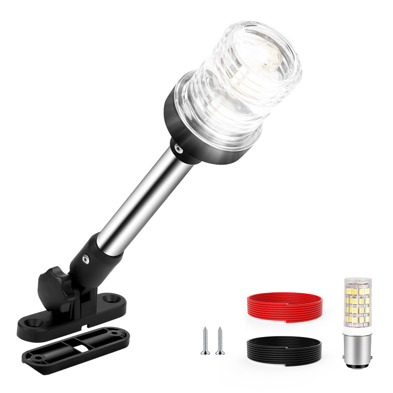 9 Inch Stern Light Bimini Top Anchor Light, LED Pontoon Navigation Lights Waterproof IP67, 3 NM Visibility White Fold Down Rear Boat Lights for Jon Boat, Small Boats, Fishing Boats (12~24V) 9 Inches