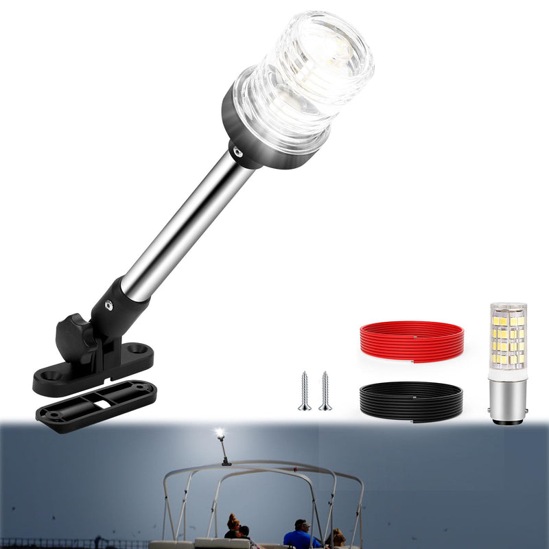 12 Inch Stern Light Bimini Top Anchor Light, LED Pontoon Navigation Lights Waterproof IP67, 3 NM Visibility White Fold Down Rear Boat Lights for Jon Boat, Small Boats, Fishing Boats (12~24V) 12 Inches