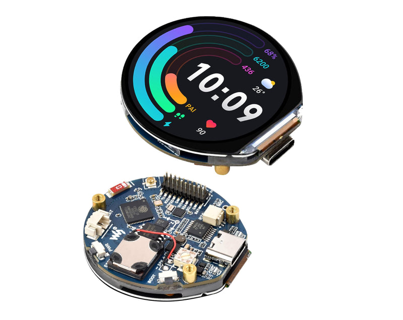 ESP32-S3 1.46inch Round Touch Display Development Board, 412x412 IPS LCD, Onboard Speaker and Microphone/Audio Input and Output, Supports Offline Speech Recognition and AI Speech Interaction