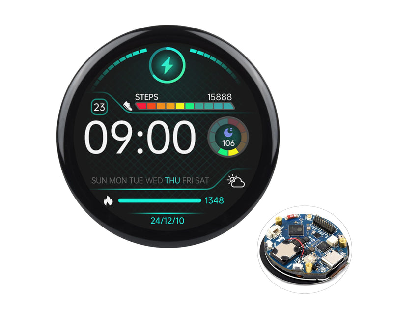 ESP32-S3 1.46inch Round Touch Display Development Board, 412x412 Pixel IPS Display, Accelerometer and Gyroscope Sensor, Onboard Speaker and Microphone, ESP32 with Display, with Protective Cover Glass
