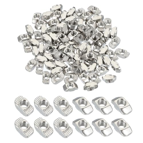 PATIKIL 3030 Series M6 t Nuts, 100pcs t Slot Nut Hammer Head Fastener Nut, Nickel Plated Carbon Steel Nut for Aluminum Profile l Silver
