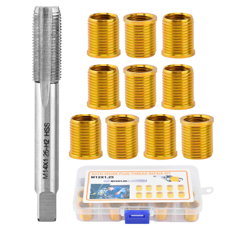 Spark Plug Thread Repair Kit, High Speed Steel Tap Spark Plug with M14x1.25 Inserts and M16x1.25 Tap Kit, Spark Plug Thread Repair Tools for Automotive Engine Repair(M12) M12