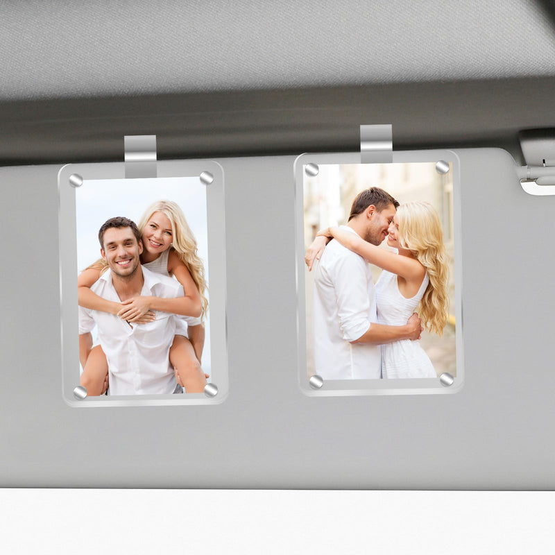 2Pcs Car Picture Holder, Acrylic Magnetic Personalized Photo Holder Car Accessories Car Photo Holder Car Visor Clip, Personalized Car Picture Frame, Suitable for Adding Family or Personal Photos white
