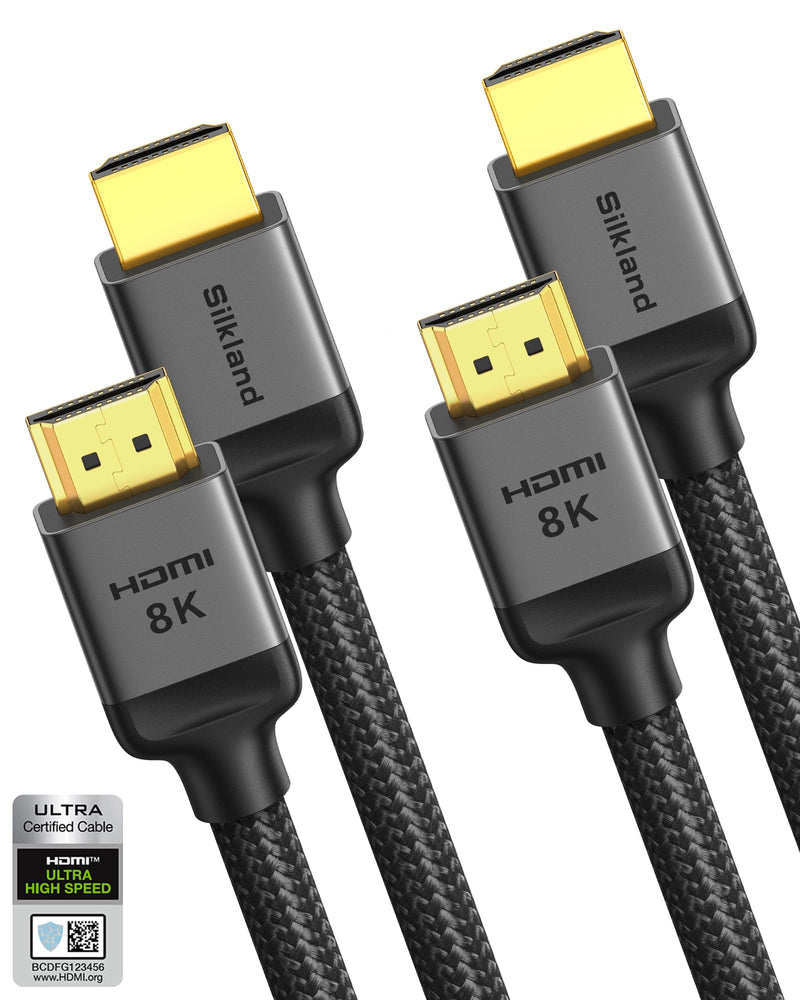 Silkland 10K 8K HDMI 2.1 Cable 2-Pack 10FT, (Upgrade Braided) Certified Ultra High Speed HDMI Cable [8K@60Hz, 4K@120Hz] 48Gbps, HDR, eARC, HDCP 2.2&2.3, Compatible for Soundbar/PS5/Xbox/Roku TV 10 Feet Grey