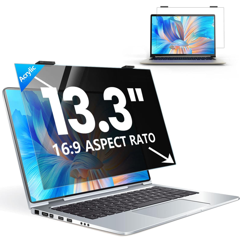 Laptop Privacy Screen 13.3 inch, 9H Hanging Privacy Screen for Laptop for 16:9, Acrylic HD Eye Protection Anti Glare Blue Light Laptop Screen Privacy Filter