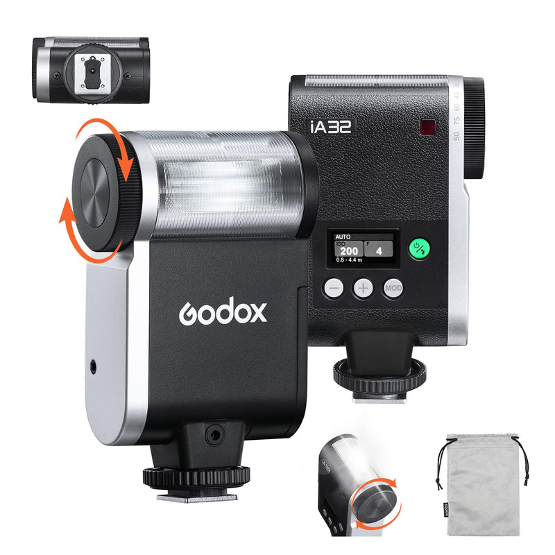 Godox iA32 Mini Camera Flash 490 Full-Power Flash 2.5sRecycle | 8 Levels Automatic Flash GN15 Mini Flash Speedlite for Sony zve10 Sony zv1 Ricoh gr3 Canon Nikon Fuji Olympus Camera