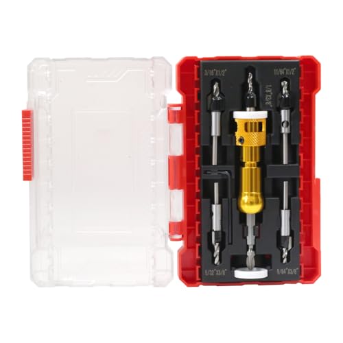 7 Pcs Countersink Drill Bit Set with Low Friction Depth Stop,82 Degree Carbide Tipped Countersink Bit(1/8"x3/8",9/64"x 3/8",5/32"x3/8",11/64"x1/2",3/16x1/2" ) with 1/4 Quick Release Hex Shank (Yellow) Yellow