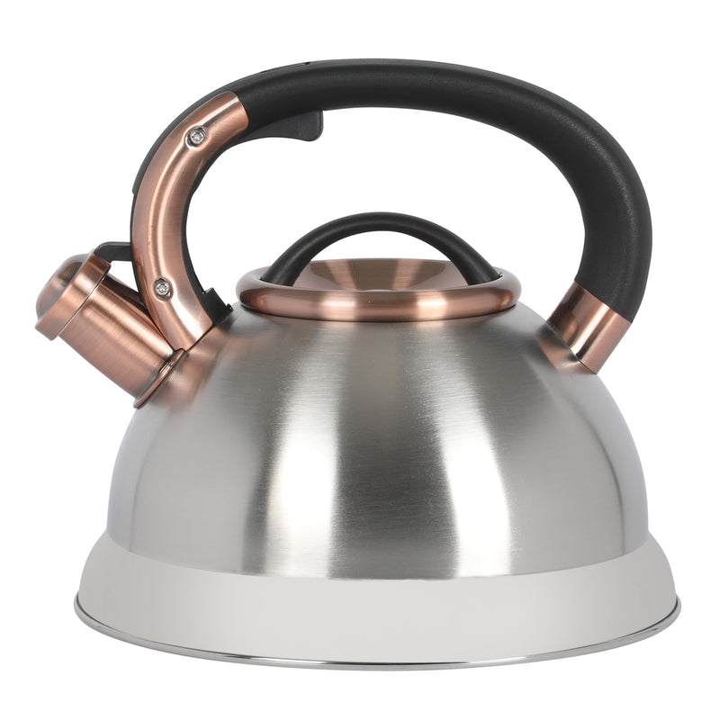 Mr. Coffee Flintshire 2.2 Quart Large Whistling Stainless Steel Tea Kettle - Brush Stainless Steel W/Copper Brushed Stainless w/ Copper 2.2 Quarts