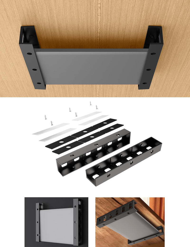 Under Desk Laptop Holder, Under Desk Rack for Keyboard and Small Devices Up to 40mm/1.57in Thick Like Macbooks, Surface, Routers, Modems, Cable Box, Network Switch and More (Black) Black