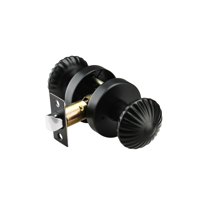 Interior Door Knobs with Push Lock, Matt Black Door knobs for Bath & Bedroom, Heavy Duty Door Knob with Lock (Seashell Style) Privacy-Seashell