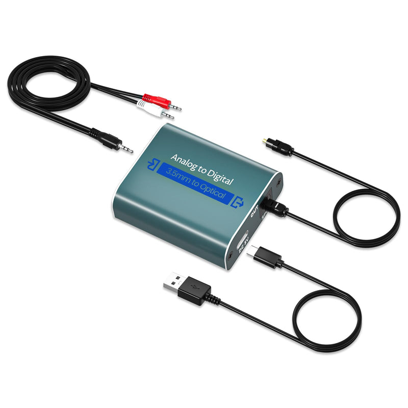 AMANKA Analog to Digital Audio Converter with Optical Cable, 3.5 mm Jacks AUX to Digital Coaxial Toslink Fiber Optic Audio Converter with Fiber Optic Cable for PS4 Xbox HDTV DVD Headphone