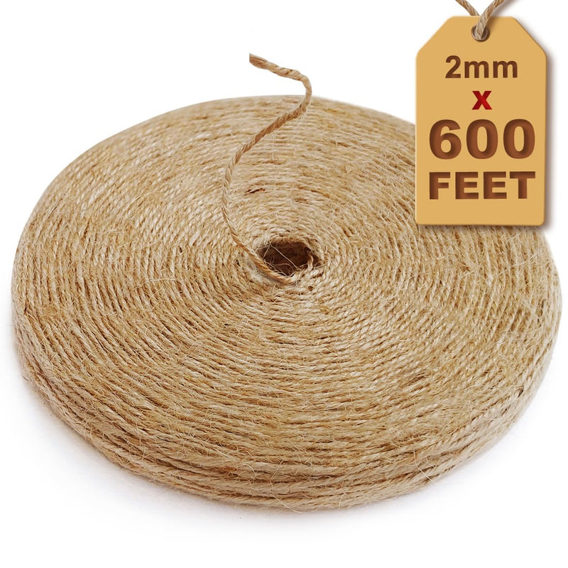 PerkHomy 600 Feet Natural Jute Twine Long Twine String for Crafts Gift Wrapping Packing Gardening Crochet Knitting Macrame Decor (Brown 600feet Flat) 2mm (1/12 In) Flat 600 Feet (182M)