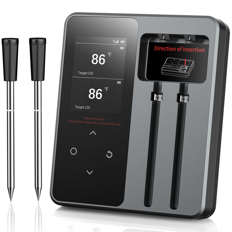 Wireless Meat Thermometer with App Control, 600FT Bluetooth Range, Dual Probes & 6 Sensors, 0.5S Instant Read, LCD Display, IP67 Waterproof Real-Time Monitoring & Smart Alerts for BBQ, Grill, Oven Black